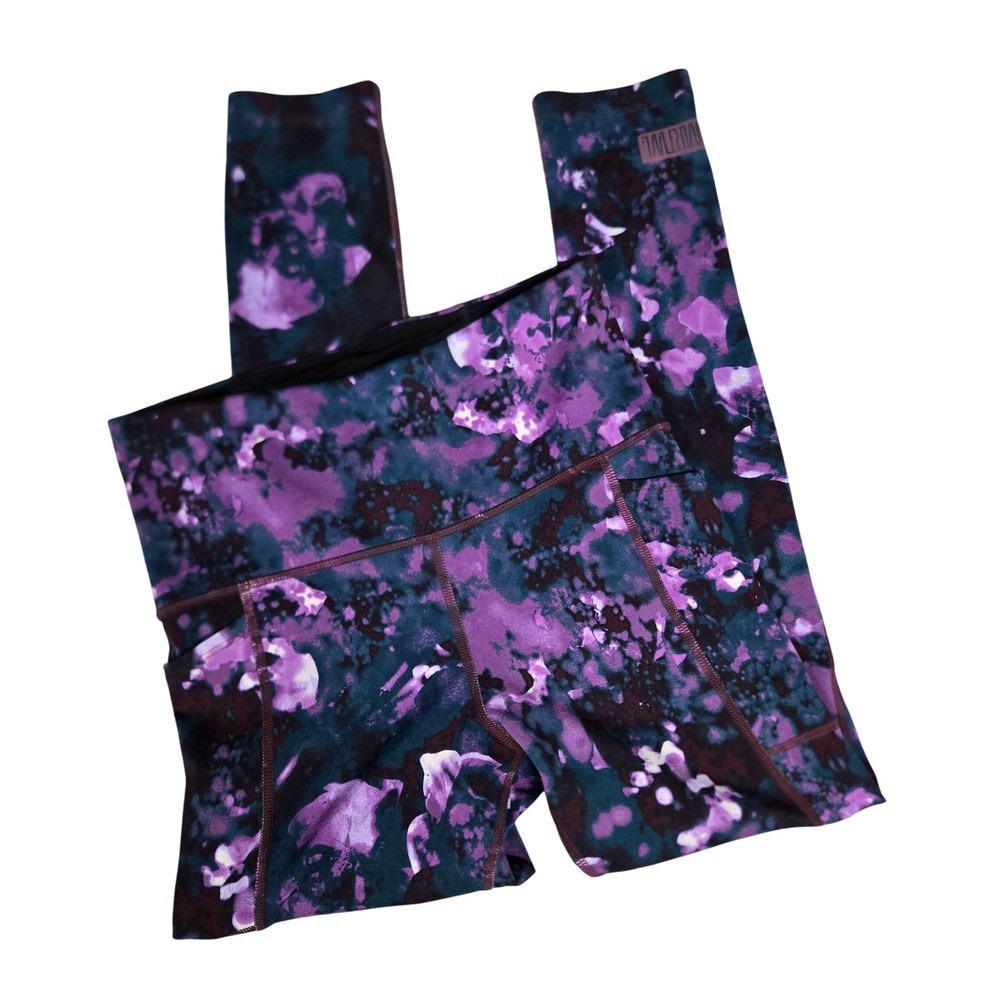 Smartwool Active Purple Teal Floral Merino Wool Blend Leggings Pocket Size M